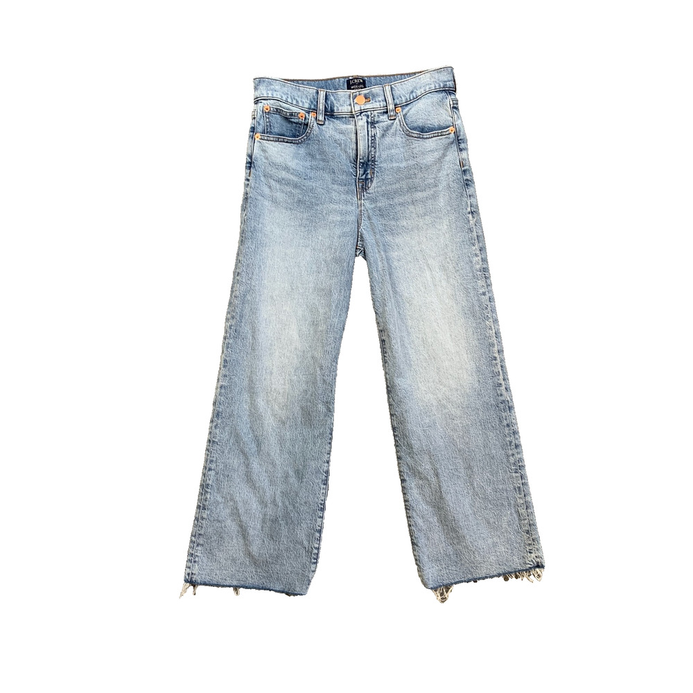 J Crew Jeans Womens 26 Blue Wide Leg Cropped All Day Stretch High Rise Raw Hem